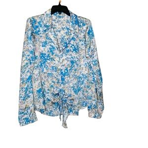 Mystree Blue and White Floral Blouse. Size L